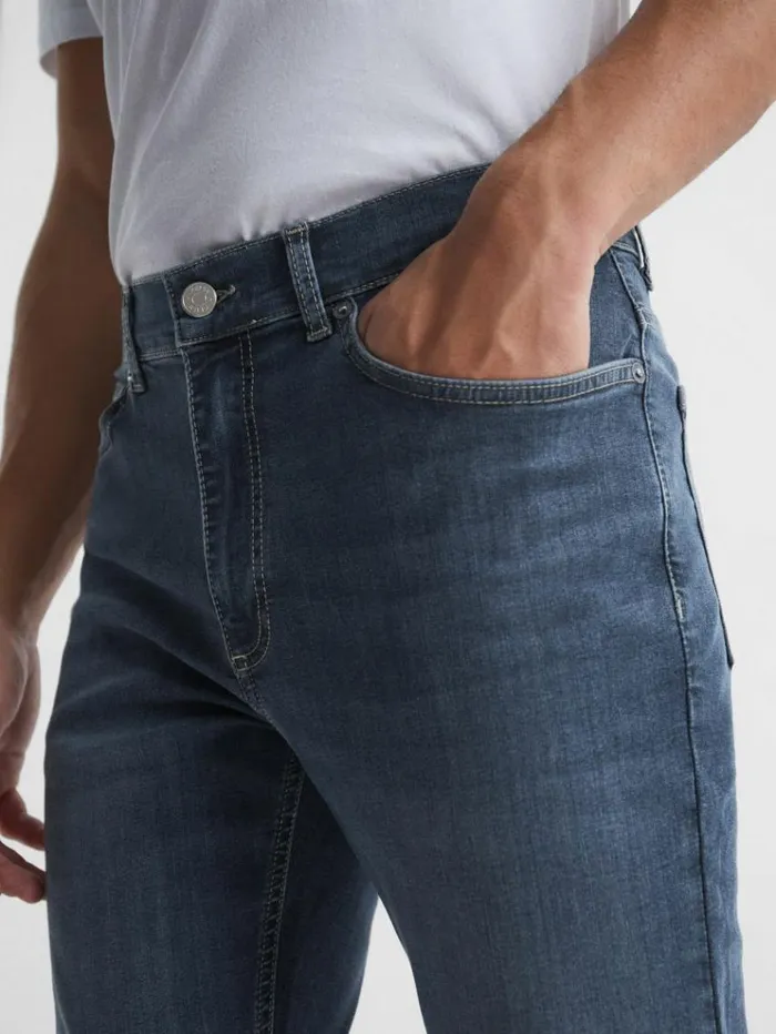 REISS Jeans Men Jersey Slim Fit Washed Jeans Washed Indigo