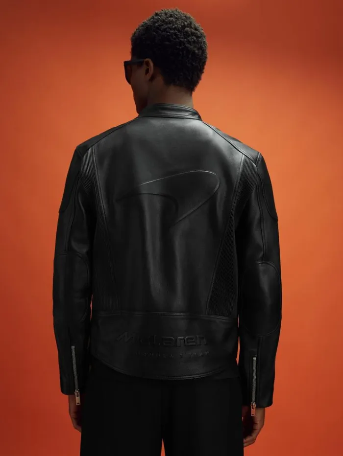 REISS Leather and Suede Jackets Men McLaren F1 Embossed Leather Jacket Black
