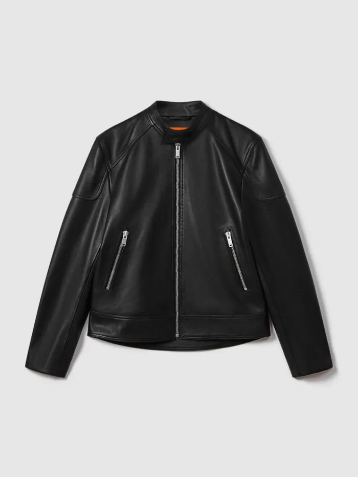 REISS Leather and Suede Jackets Men McLaren F1 Embossed Leather Jacket Black