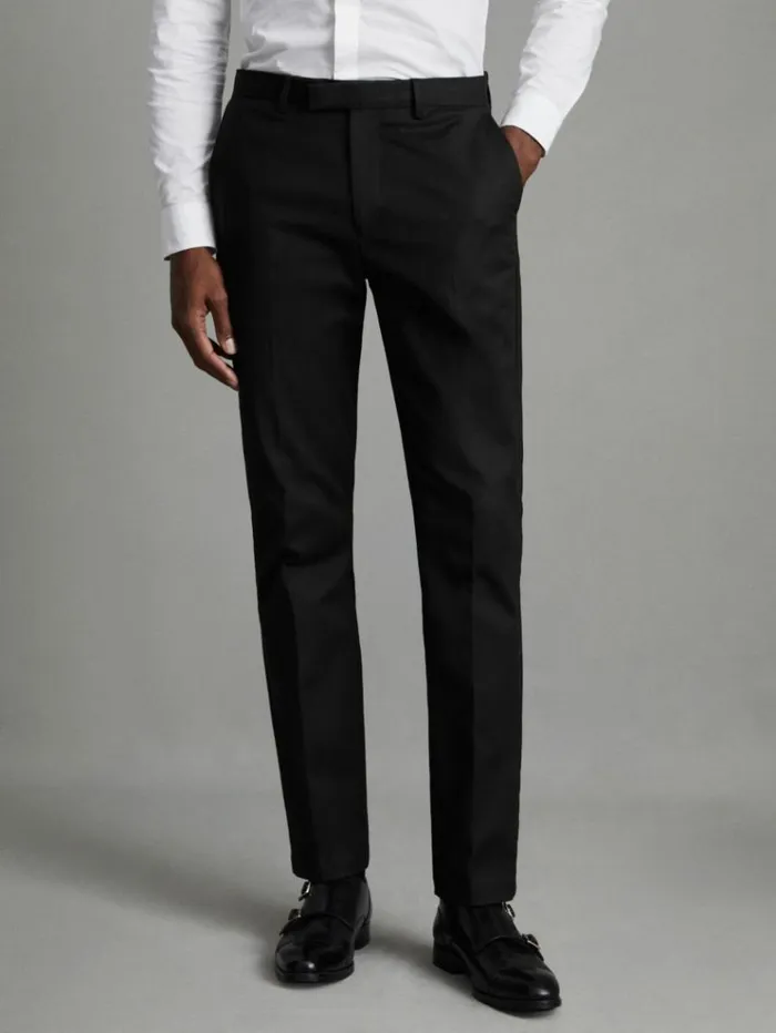 REISS Pants Men Slim Fit Cotton Blend Chinos Black