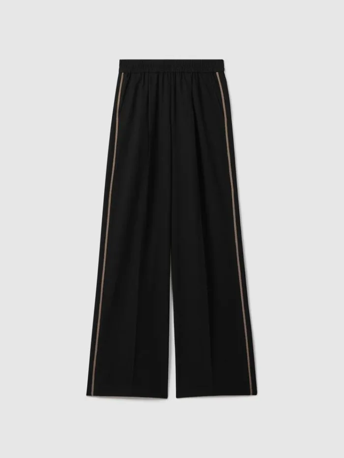 REISS Pants Women Elasticated Side Stripe Tapered Trousers Black