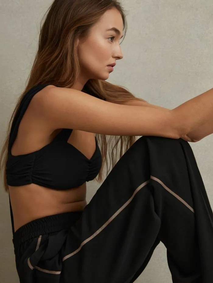 REISS Pants Women Elasticated Side Stripe Tapered Trousers Black