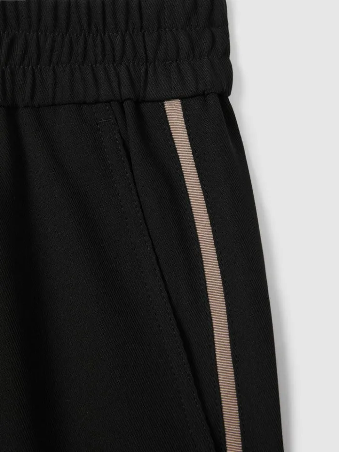 REISS Pants Women Elasticated Side Stripe Tapered Trousers Black