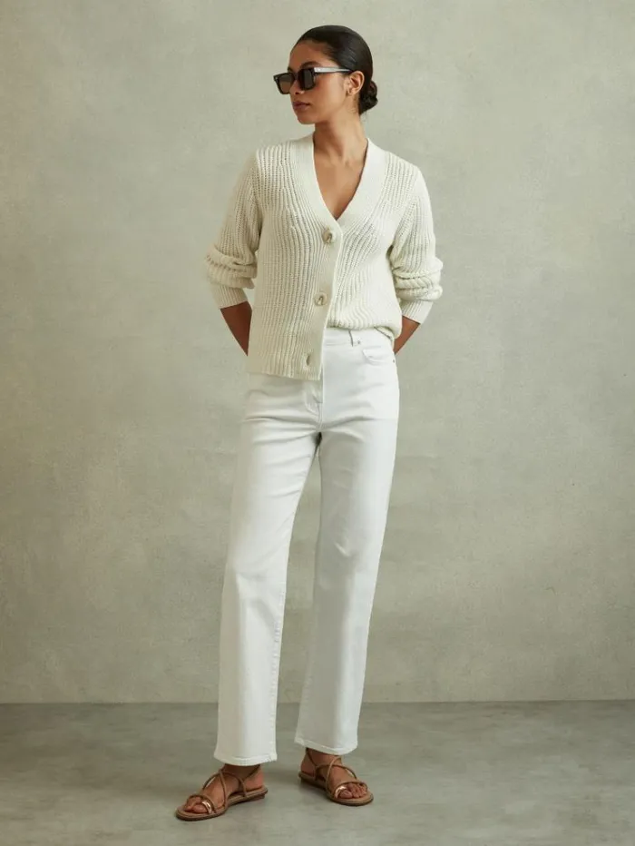 REISS Pants Women Mid Rise Straight Leg Jeans White