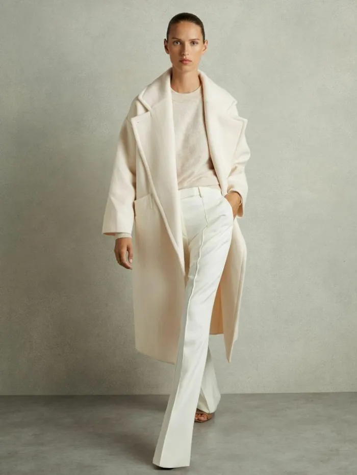 REISS Petite Women WoolBlend Blindseam Coat Cream