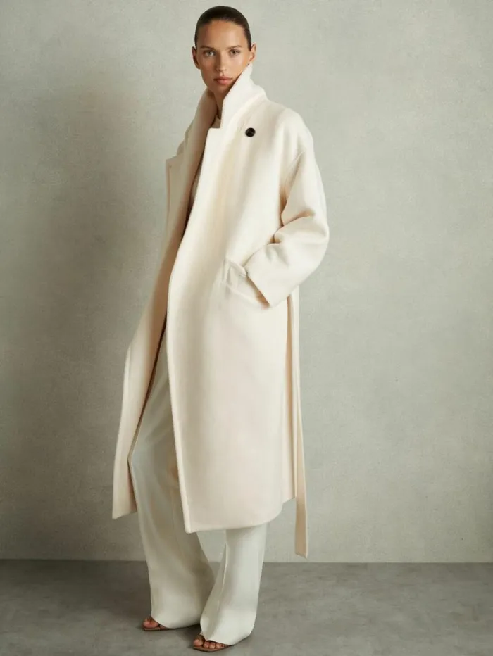 REISS Petite Women WoolBlend Blindseam Coat Cream