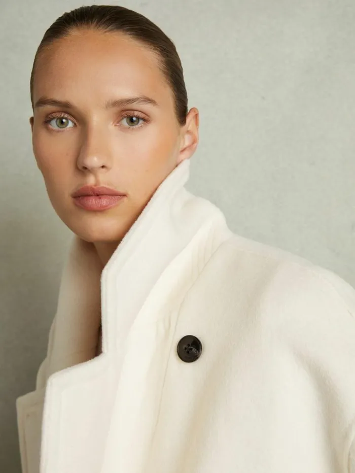 REISS Petite Women WoolBlend Blindseam Coat Cream