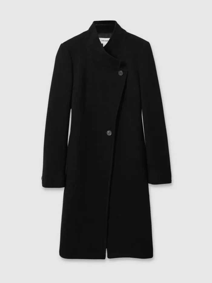 REISS Petite Women WoolBlend Longline DoubleBreasted Coat Black