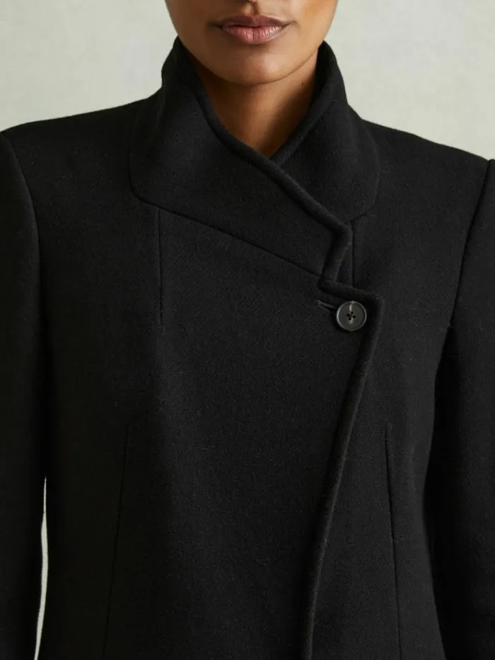 REISS Petite Women WoolBlend Longline DoubleBreasted Coat Black