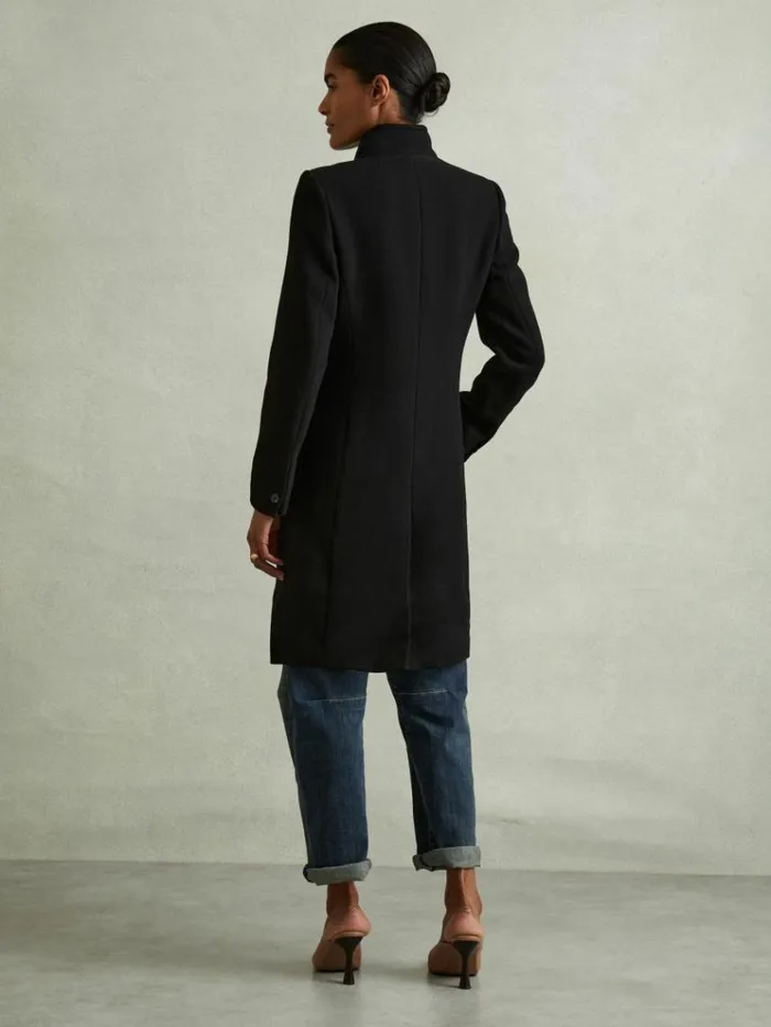 REISS Petite Women WoolBlend Longline DoubleBreasted Coat Black
