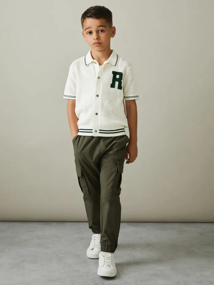 REISS Shirts Children Cotton OpenStitch Motif Shirt Whitedark Green