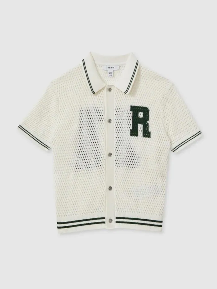 REISS Shirts Children Cotton OpenStitch Motif Shirt Whitedark Green