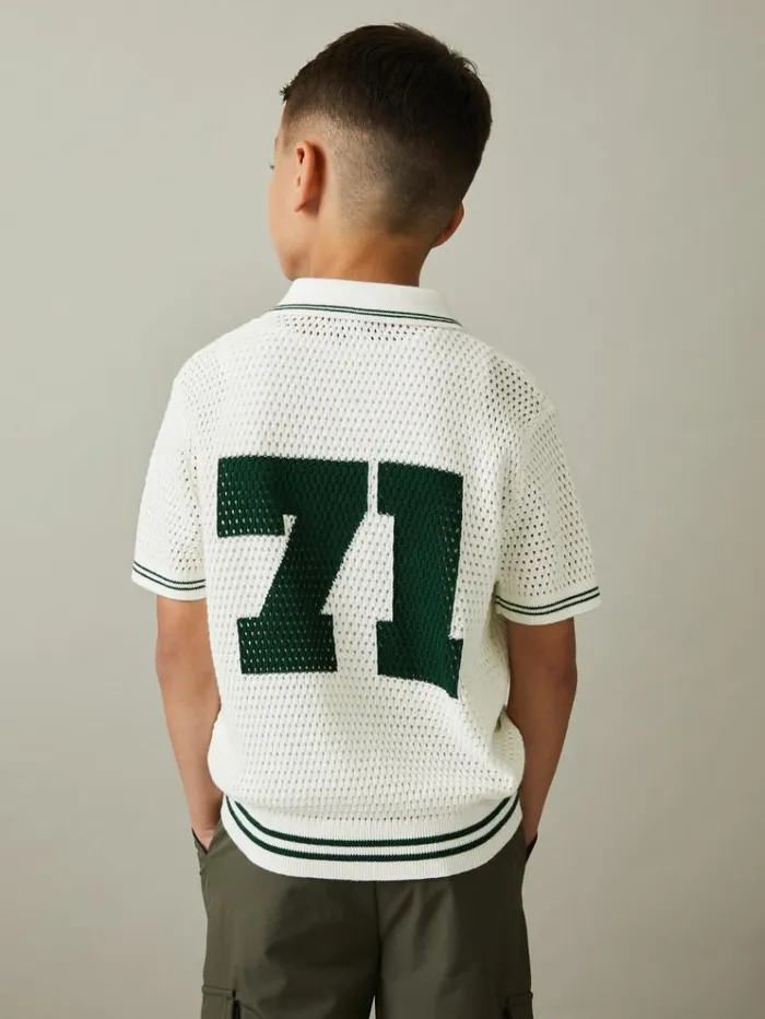 REISS Shirts Children Cotton OpenStitch Motif Shirt Whitedark Green