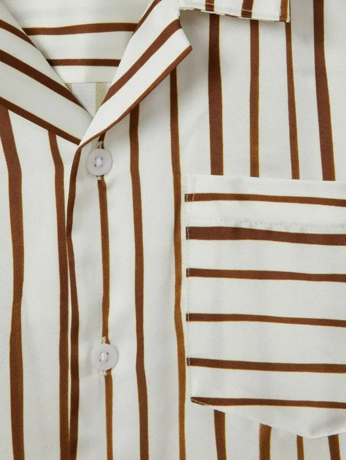 REISS Shirts Children Striped Cuban Collar Shirt Ecrutobacco