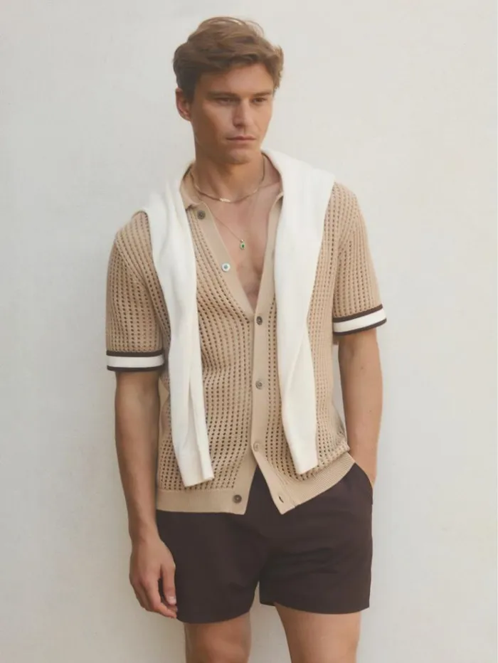 REISS Shirts Men Ch OpenStitch Cuban Collar Shirt Camel