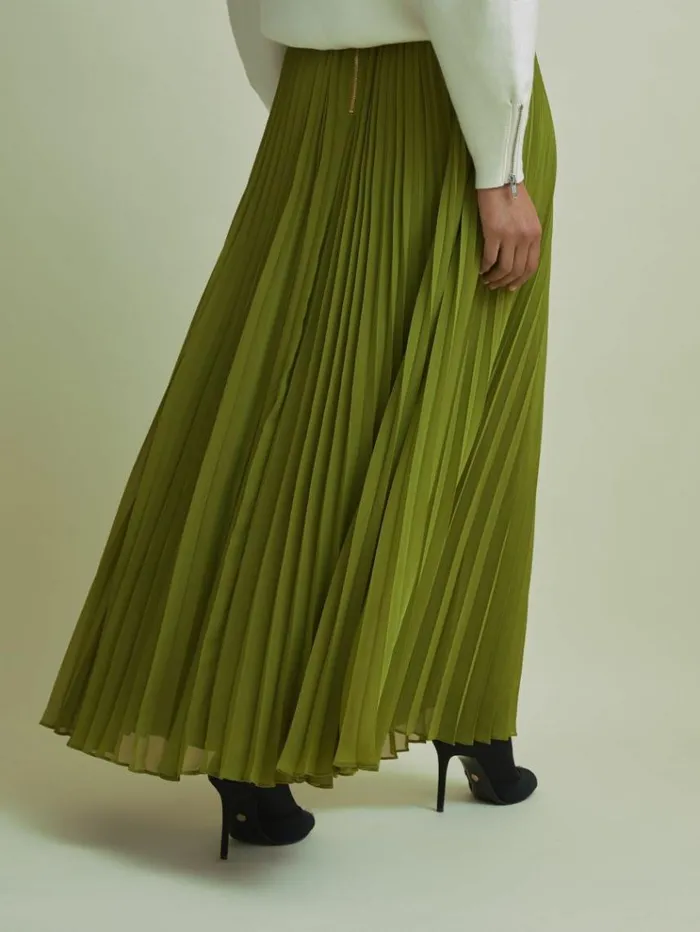 REISS Skirts Women Florere Pleated Maxi Skirt Khaki