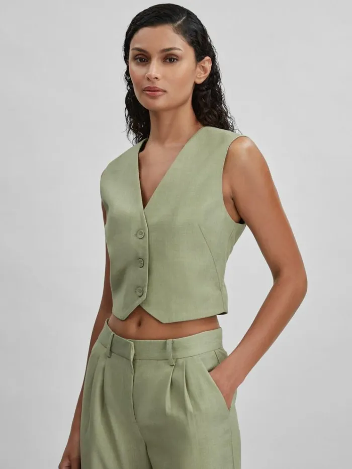 REISS Suits and Tailoring Women Significant Other Adjustable SingleBreasted Waistcoat Sage