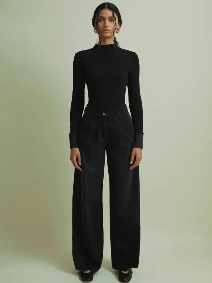 REISS Sweaters Women Florere Hybrid Knit Satin Cuff Top Black