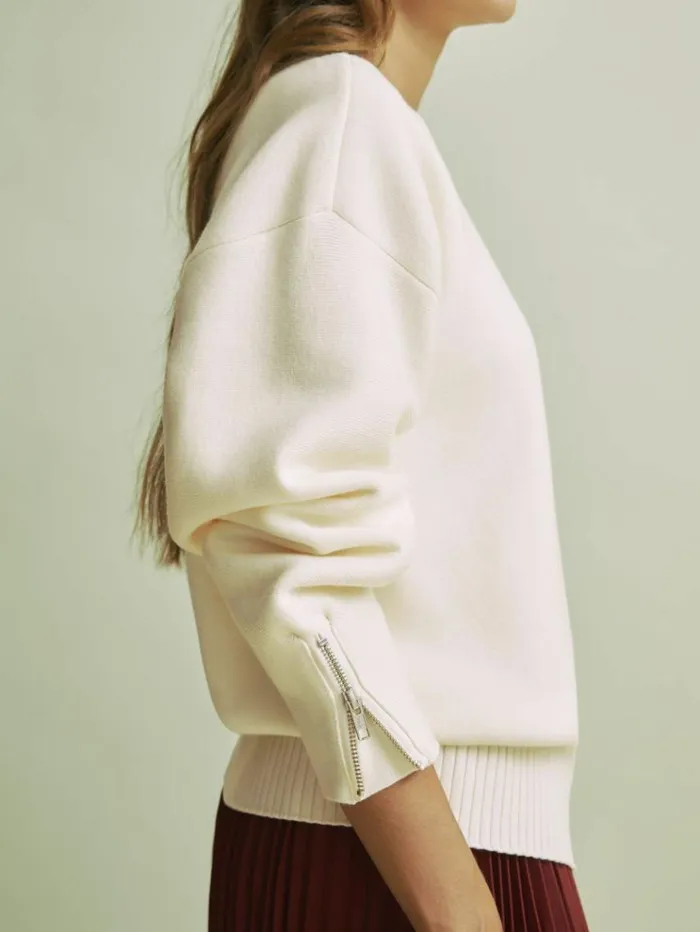 REISS Sweaters Women Florere Wool Blend Boxy Blouson Sleeve Jumper Vanilla