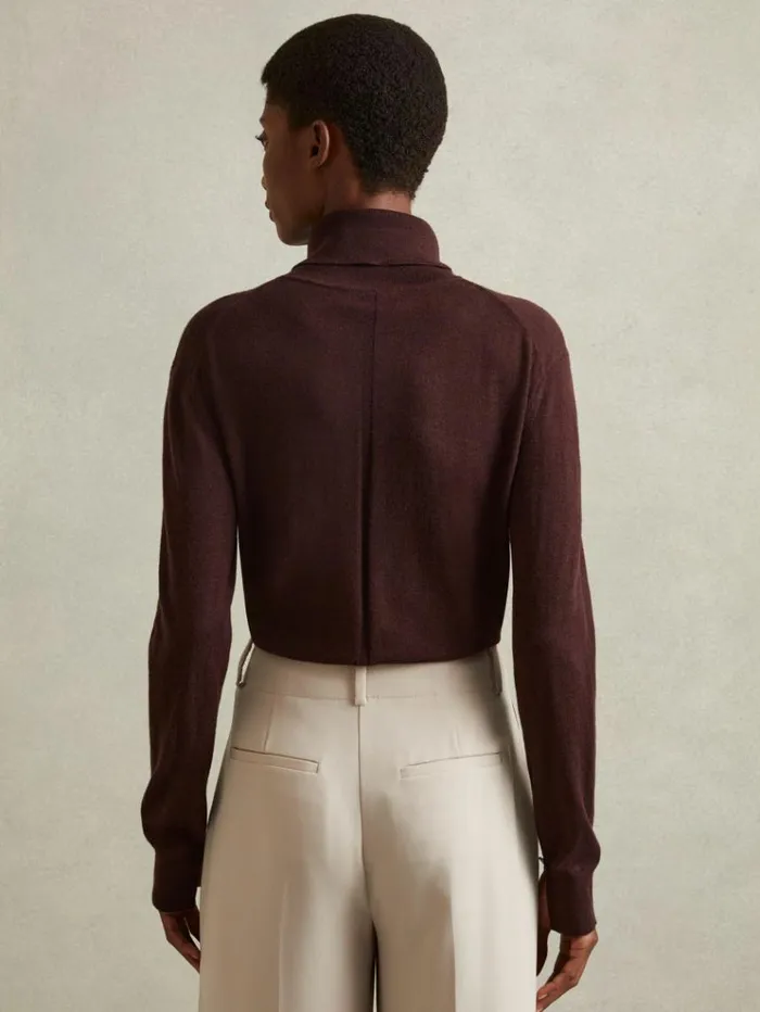 REISS Sweaters Women Merino Wool Roll Neck Jumper Burgundy