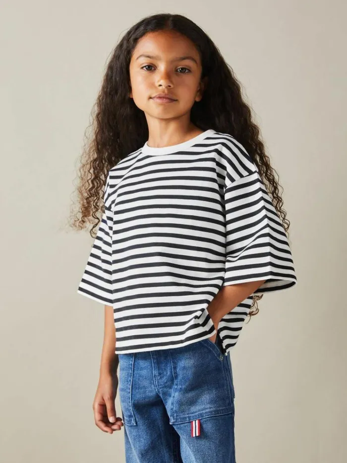 REISS Tops and TShirts Children Oversized Striped Cotton TShirt Navy