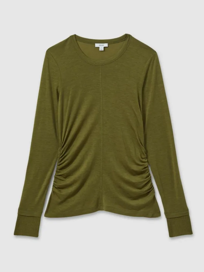 REISS Tops Women Marled Asymmetric Ruched Top Green REISS Tops Women Marled Asymmetric Ruched Top Green