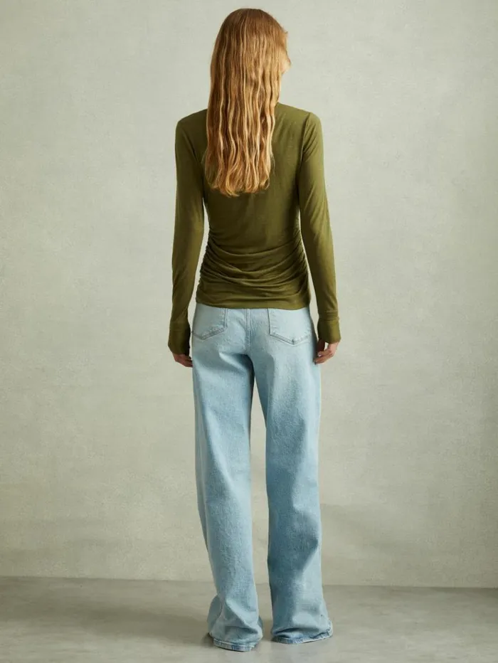 REISS Tops Women Marled Asymmetric Ruched Top Green REISS Tops Women Marled Asymmetric Ruched Top Green
