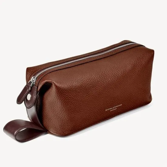 Reporter Wash Bag Tobacco Pebble Men Aspinal Of London Wash Bags