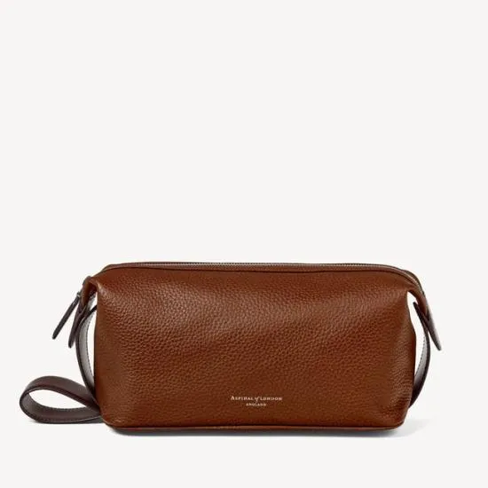 Reporter Wash Bag Tobacco Pebble Men Aspinal Of London Wash Bags