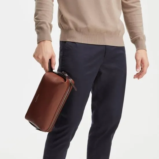Reporter Wash Bag Tobacco Pebble Men Aspinal Of London Wash Bags