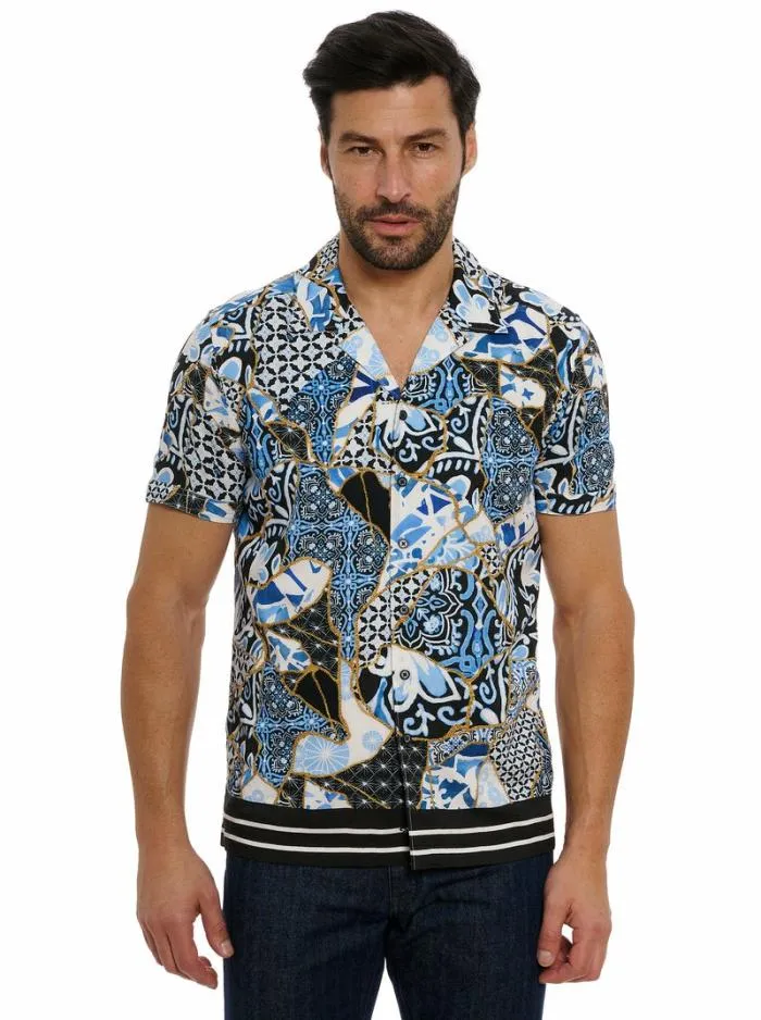 Robert Graham Button Down Shirts Men Kintsugi Short Sleeve Button Down Shirt Blue
