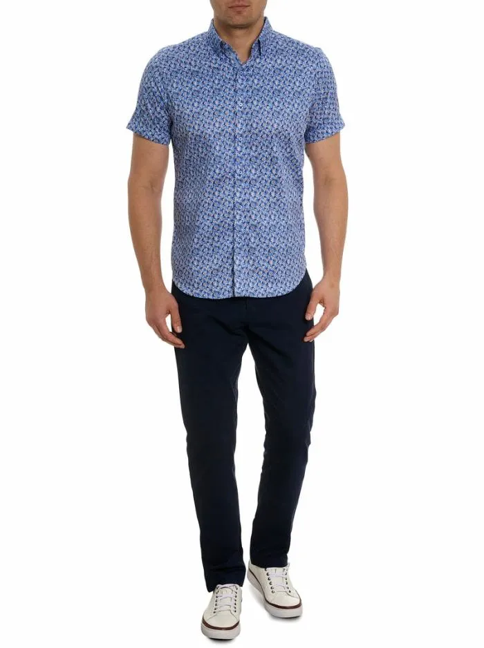 Robert Graham Button Down Shirts Men Wade Short Sleeve Button Down Shirt Blue