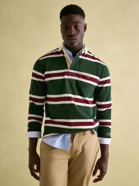 Rugby Shirts Men Joules Green and Red Striped Rugby Shirt
