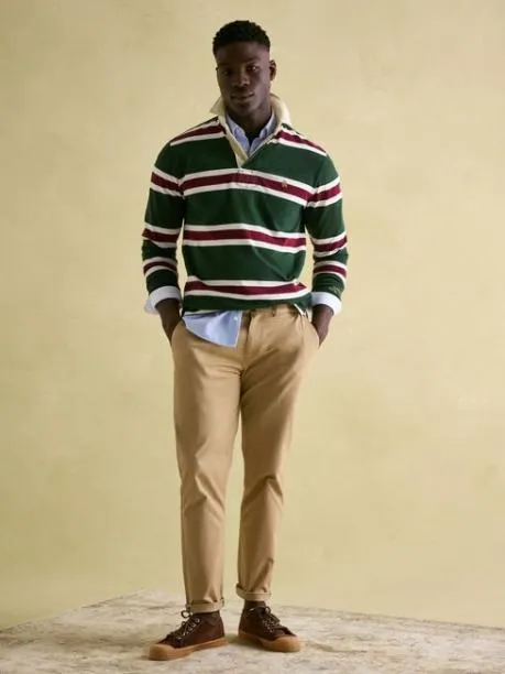 Rugby Shirts Men Joules Green and Red Striped Rugby Shirt