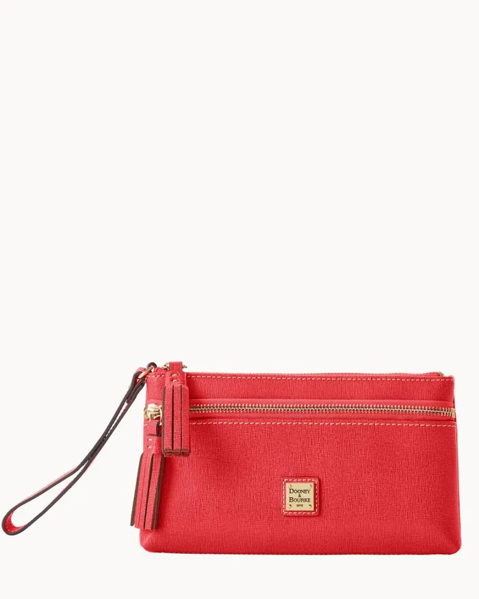 Saffiano Double Zip Wristlet Tomato Women Dooney and Bourke Wallets