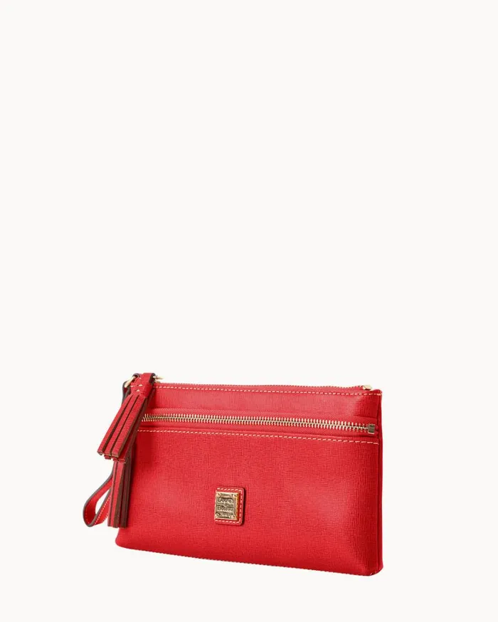Saffiano Double Zip Wristlet Tomato Women Dooney and Bourke Wallets Saffiano Double Zip Wristlet Tomato Women Dooney and Bourke Wallets