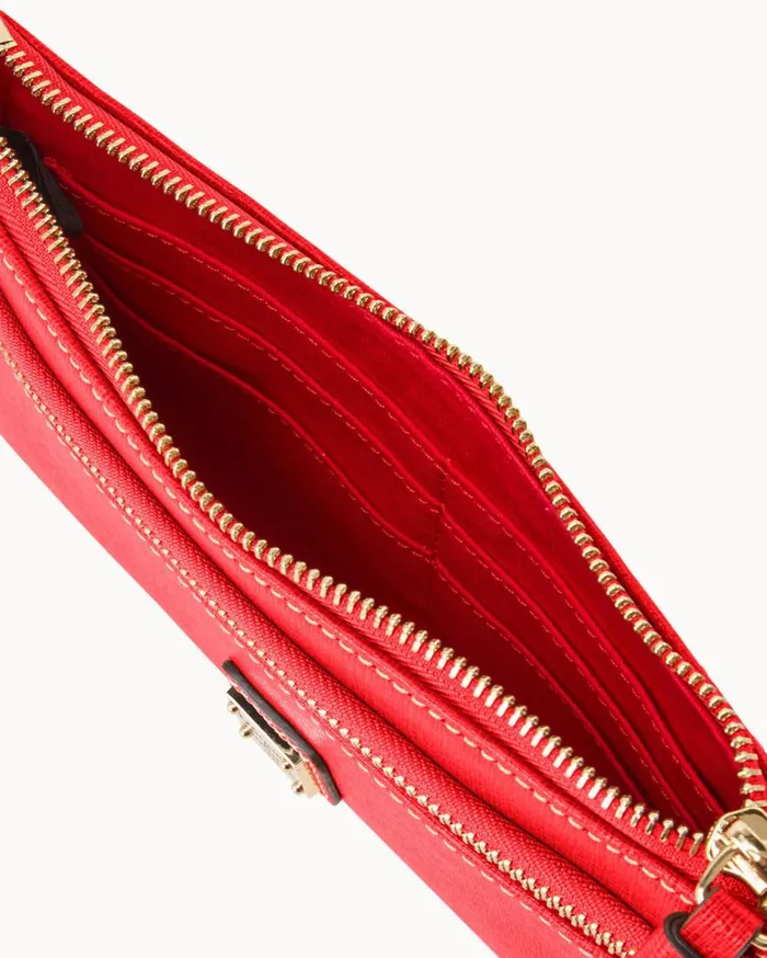 Saffiano Double Zip Wristlet Tomato Women Dooney and Bourke Wallets Saffiano Double Zip Wristlet Tomato Women Dooney and Bourke Wallets