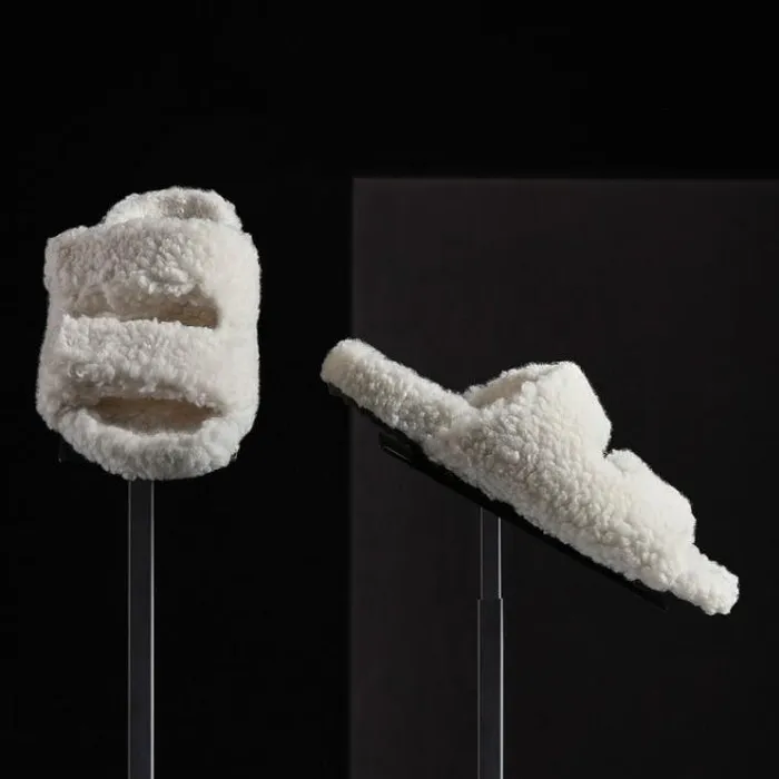 Sandals Women James Perse Women039s Double Strap Shearling Slide Ivory