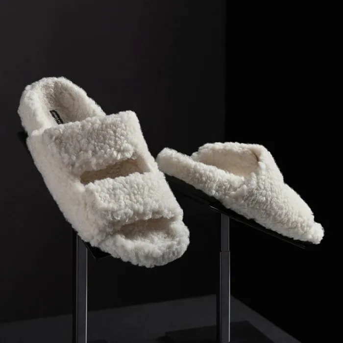 Sandals Women James Perse Women039s Double Strap Shearling Slide Ivory