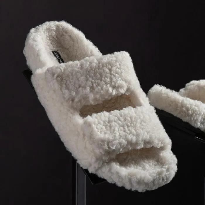 Sandals Women James Perse Women039s Double Strap Shearling Slide Ivory