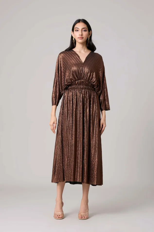 Scarlet Sage Dresses Adeline Dress 8211 Chevron Pleated Copper 8211 Women