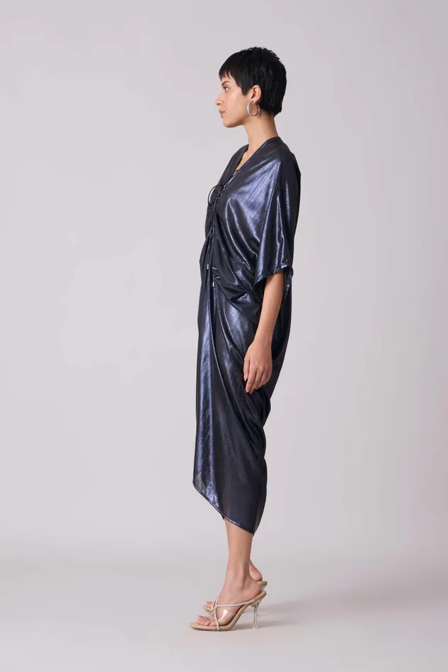 Scarlet Sage Dresses Aika Metallic Rouche Dress 8211 Ink Blue 8211 Women