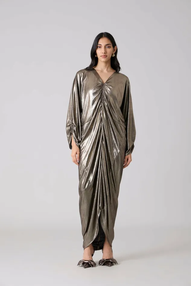 Scarlet Sage Dresses Ezra Kaftan 8211 Metallic Dark Silver 8211 Women
