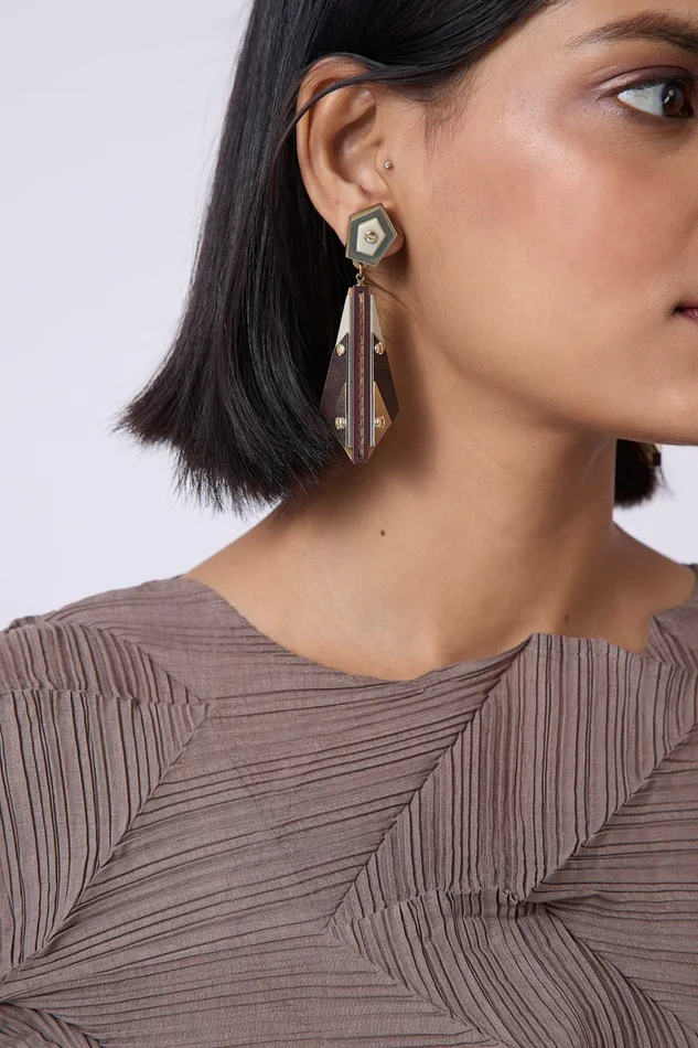 Scarlet Sage Gissa Bicalho Art Deco Faceted Earrings 8211 Brown and Gold 8211 Women