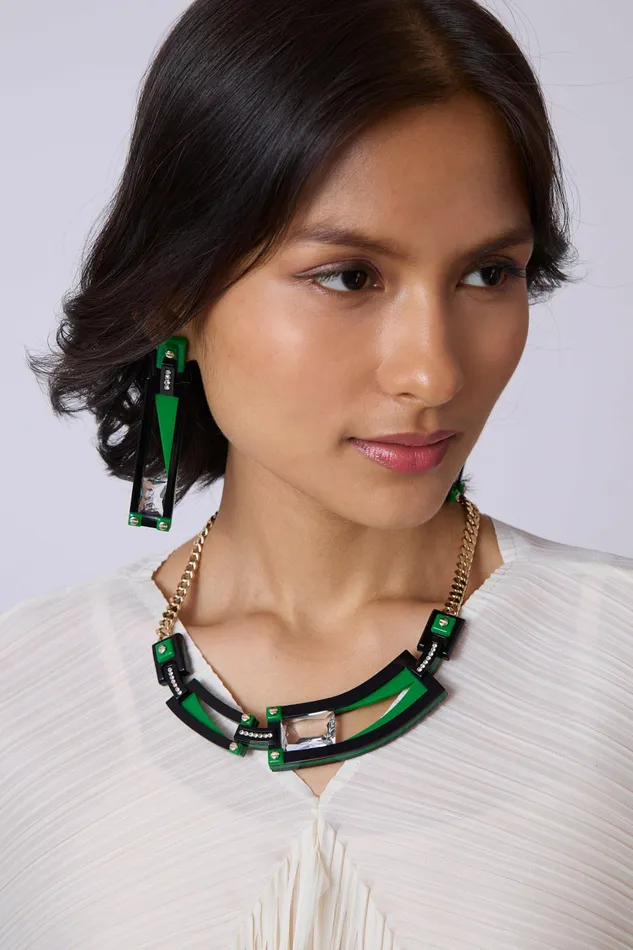 Scarlet Sage Gissa Bicalho Art Deco Geometry Earrings 8211 Green and Black 8211 Women