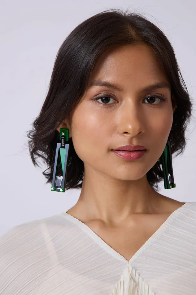 Scarlet Sage Gissa Bicalho Art Deco Geometry Earrings 8211 Green and Black 8211 Women
