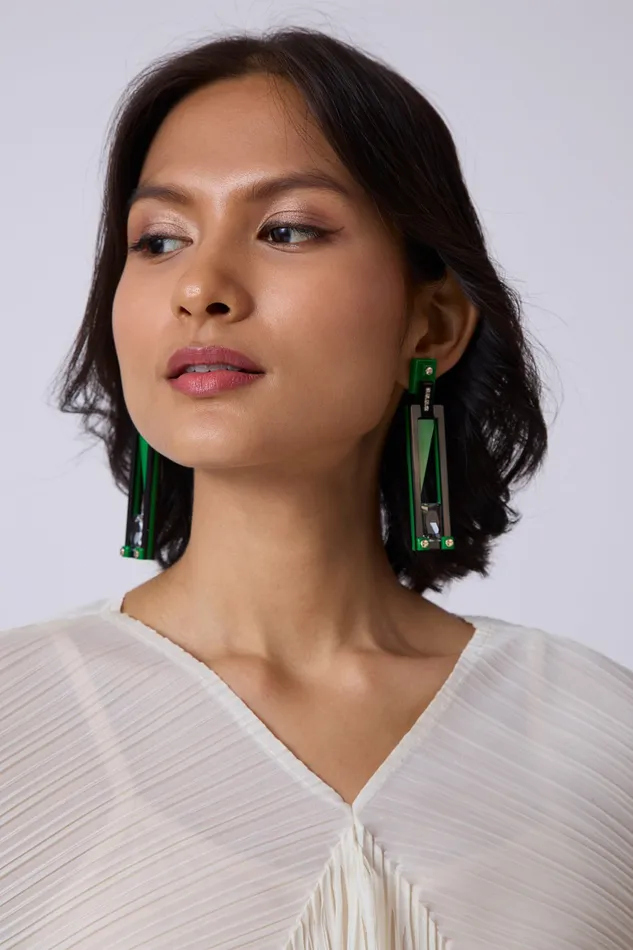 Scarlet Sage Gissa Bicalho Art Deco Geometry Earrings 8211 Green and Black 8211 Women