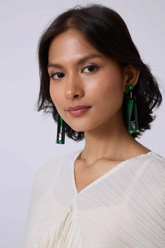 Scarlet Sage Gissa Bicalho Art Deco Geometry Earrings 8211 Green and Black 8211 Women