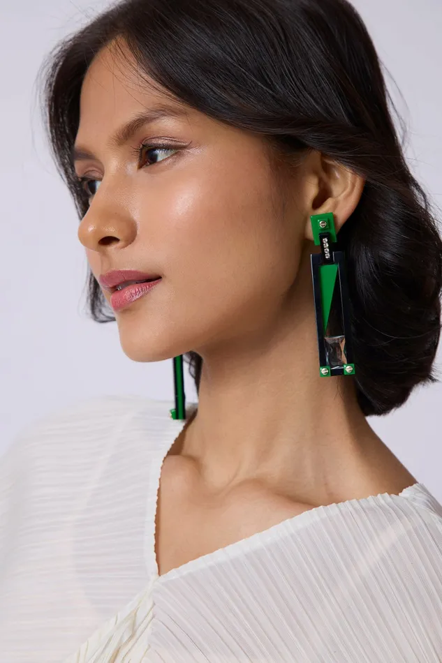 Scarlet Sage Gissa Bicalho Art Deco Geometry Earrings 8211 Green and Black 8211 Women