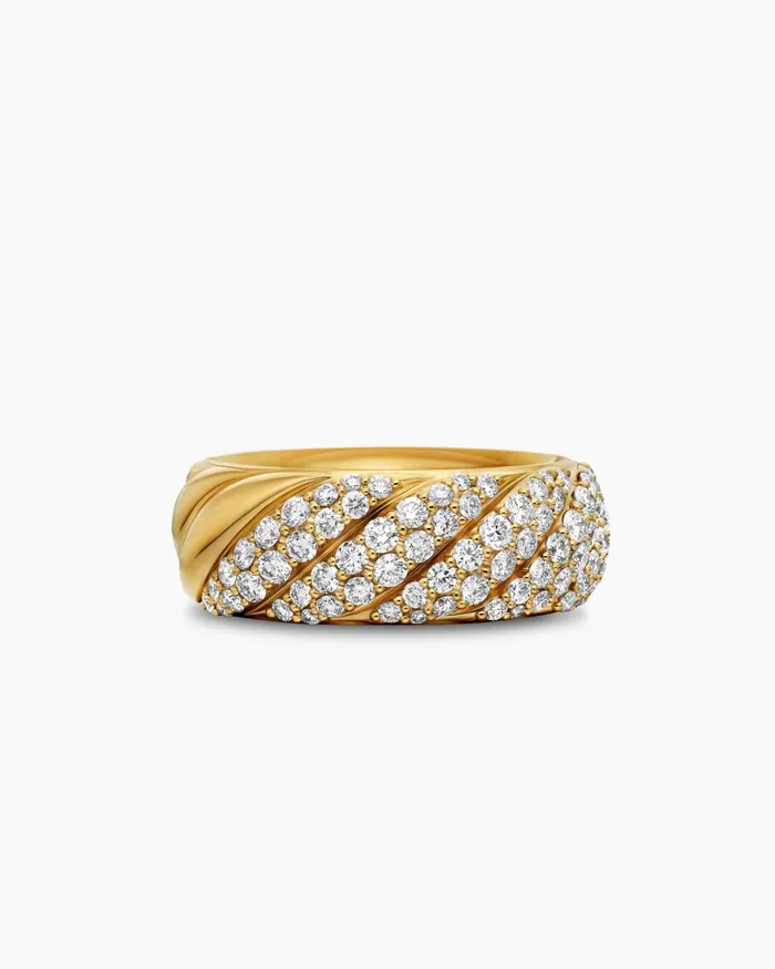 Sculpted Cable Band Ring In 18K Yellow Gold With Diamonds 75mm Women David Yurman Band Sculpted Cable Band Ring In 18K Yellow Gold With Diamonds 75mm Women David Yurman Band